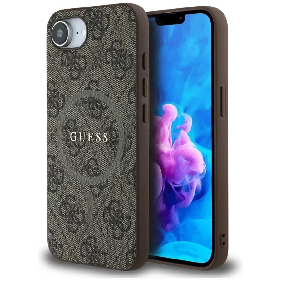 Etui Guess 4G Ring Classic Logo MagSafe  na iPhone 16e - brązowe