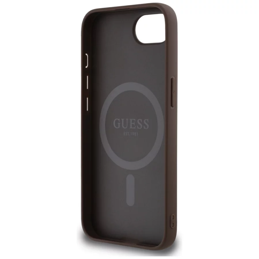 Etui Guess 4G Ring Classic Logo MagSafe  na iPhone 16e - brązowe