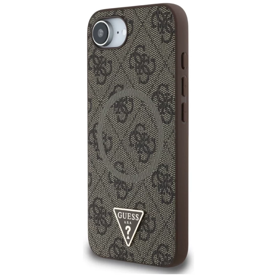 Etui Guess 4G Ring Triangle Logo MagSafe na iPhone 16e - brązowe
