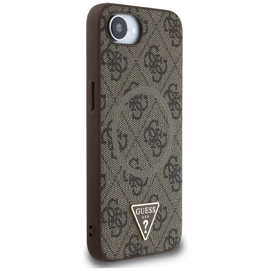 Etui Guess 4G Ring Triangle Logo MagSafe na iPhone 16e - brązowe