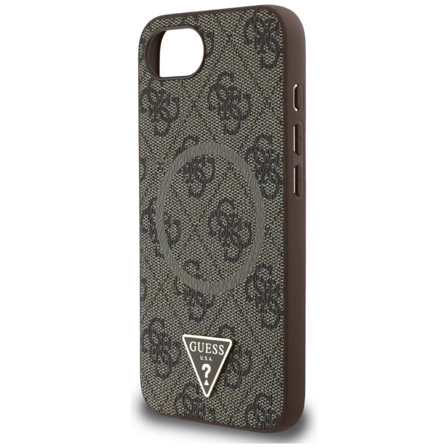 Etui Guess 4G Ring Triangle Logo MagSafe na iPhone 16e - brązowe