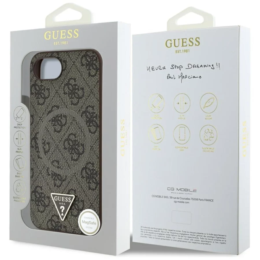 Etui Guess 4G Ring Triangle Logo MagSafe na iPhone 16e - brązowe