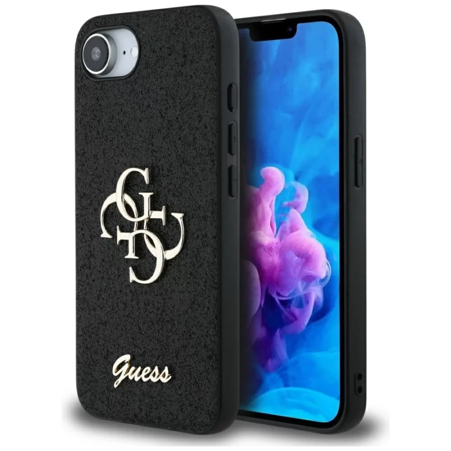 Etui Guess Fixed Glitter Big 4G na iPhone 16e - czarne