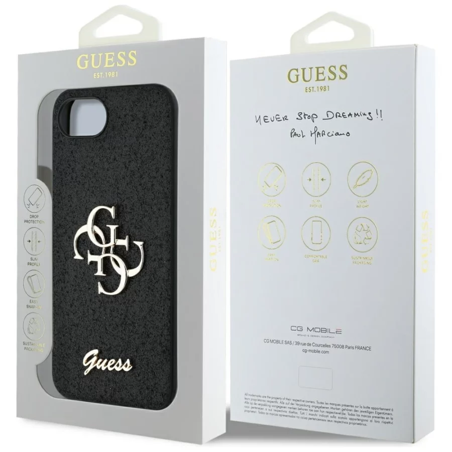 Etui Guess Fixed Glitter Big 4G na iPhone 16e - czarne