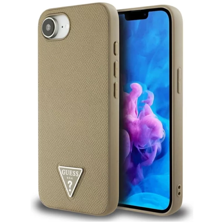 Etui Guess Grained Triangle MagSafe na iPhone 16e - brązowe