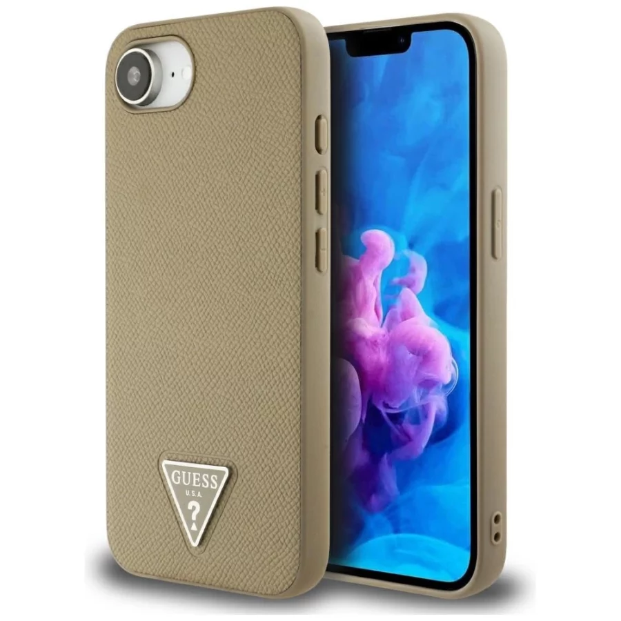 Etui Guess Grained Triangle MagSafe na iPhone 16e - brązowe