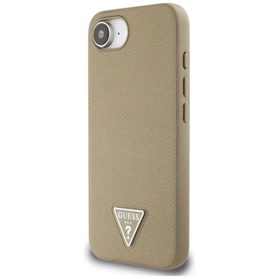 Etui Guess Grained Triangle MagSafe na iPhone 16e - brązowe