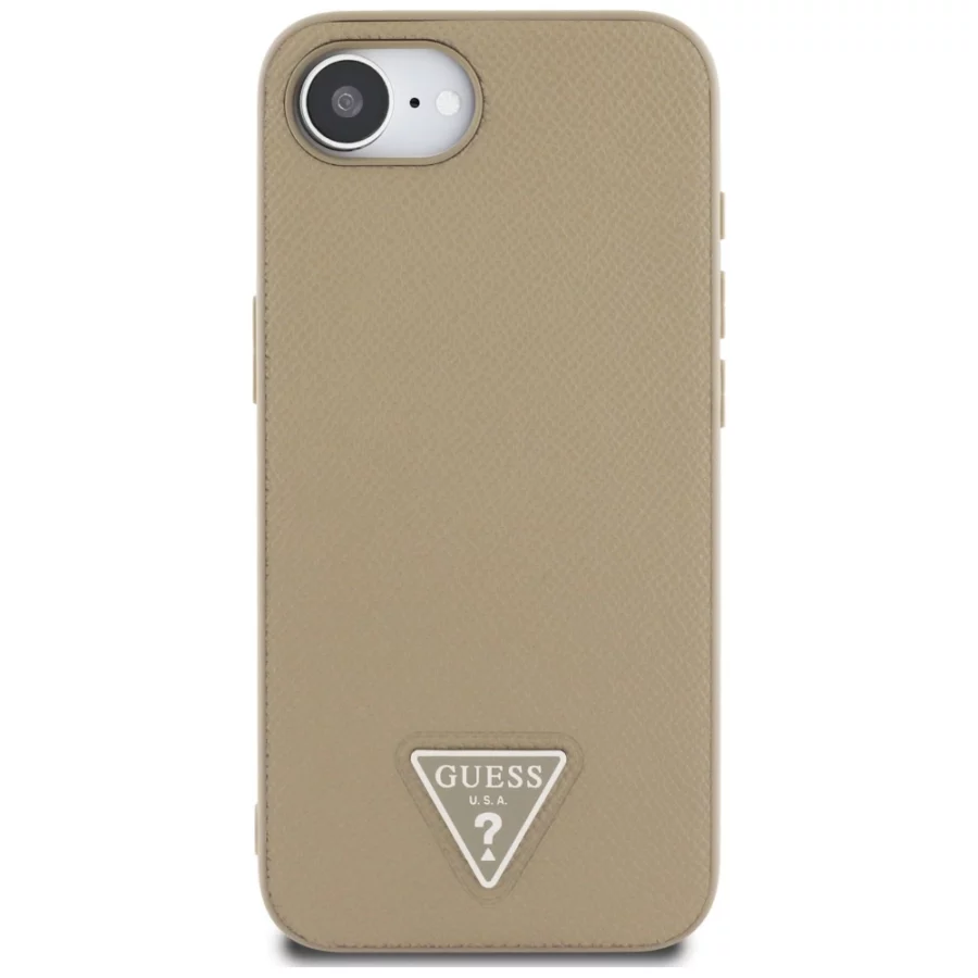 Etui Guess Grained Triangle MagSafe na iPhone 16e - brązowe