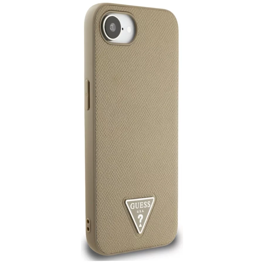 Etui Guess Grained Triangle MagSafe na iPhone 16e - brązowe