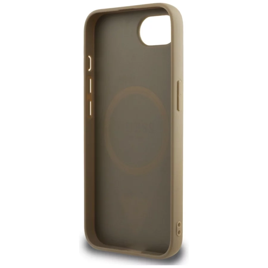 Etui Guess Grained Triangle MagSafe na iPhone 16e - brązowe