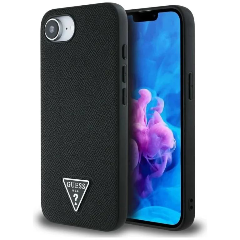Etui Guess Grained Triangle MagSafe na iPhone 16e - czarne