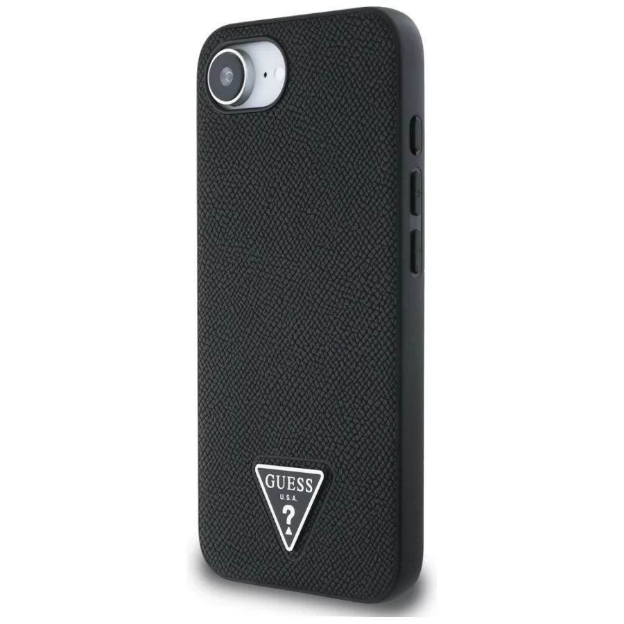 Etui Guess Grained Triangle MagSafe na iPhone 16e - czarne