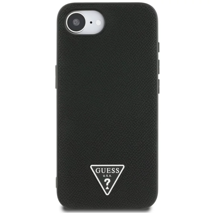 Etui Guess Grained Triangle MagSafe na iPhone 16e - czarne