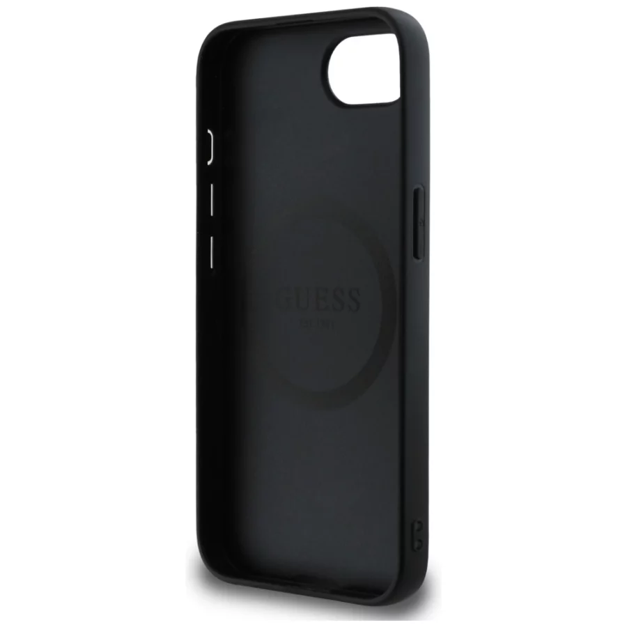 Etui Guess Grained Triangle MagSafe na iPhone 16e - czarne