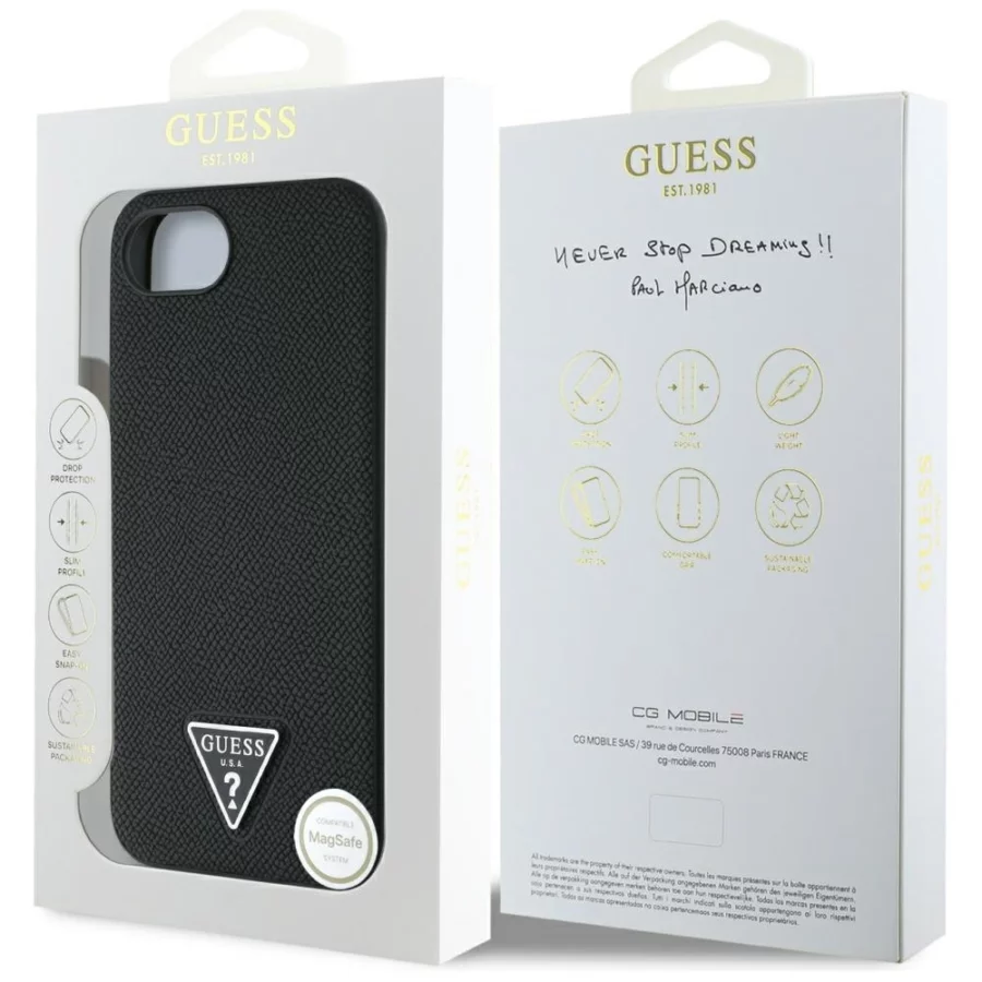Etui Guess Grained Triangle MagSafe na iPhone 16e - czarne