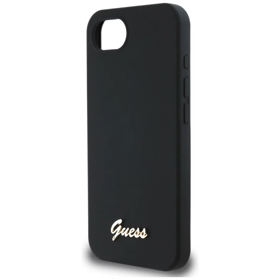 Etui Guess Silicone Script Metal Logo MagSafe na iPhone 16e - czarne