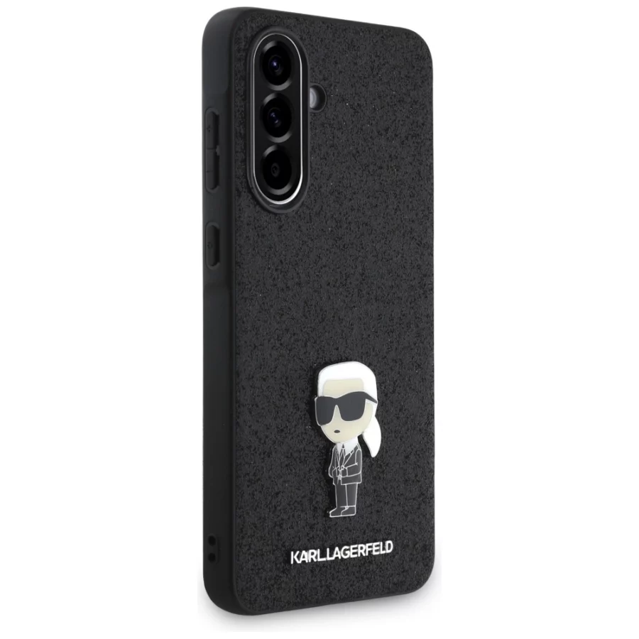 Etui Karl Lagerfeld Fixed Glitter Ikonik Logo Metal Pin na Samsung Galaxy A56 - czarne