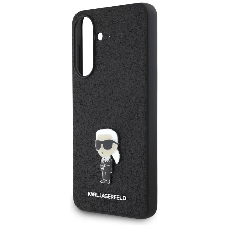 Etui Karl Lagerfeld Fixed Glitter Ikonik Logo Metal Pin na Samsung Galaxy A56 - czarne