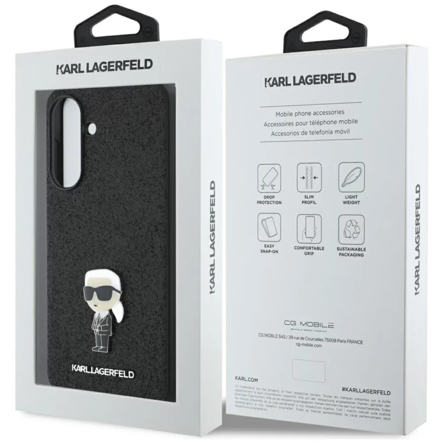 Etui Karl Lagerfeld Fixed Glitter Ikonik Logo Metal Pin na Samsung Galaxy A56 - czarne