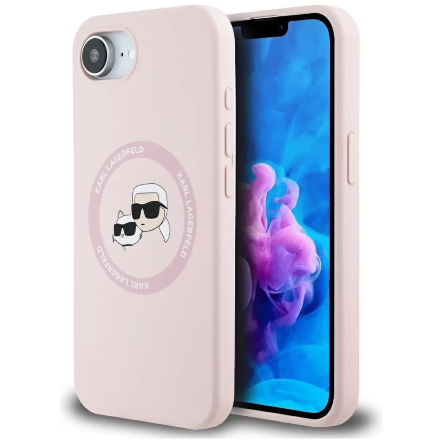 Etui Karl Lagerfeld Silicone Karl&Choupette Heads MagSafe na iPhone 16e - różowe