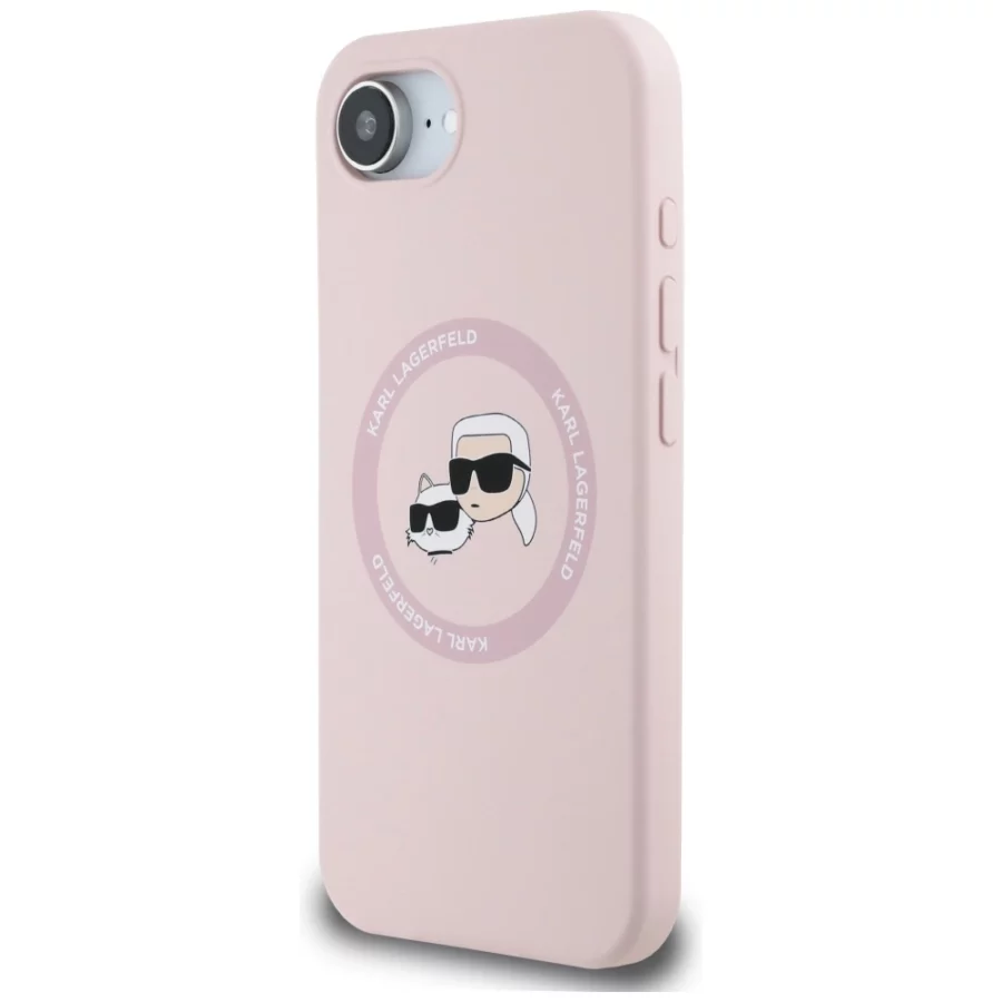 Etui Karl Lagerfeld Silicone Karl&Choupette Heads MagSafe na iPhone 16e - różowe