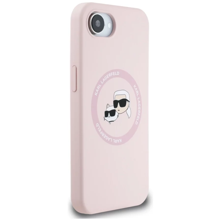 Etui Karl Lagerfeld Silicone Karl&Choupette Heads MagSafe na iPhone 16e - różowe