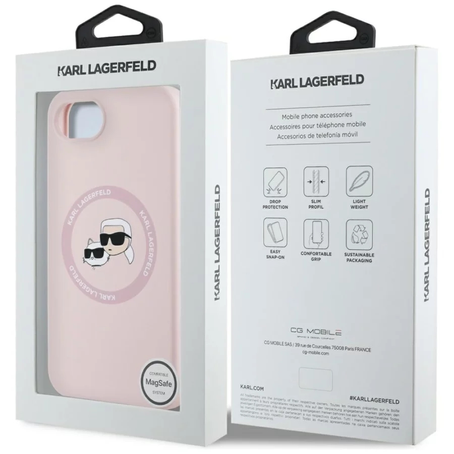Etui Karl Lagerfeld Silicone Karl&Choupette Heads MagSafe na iPhone 16e - różowe