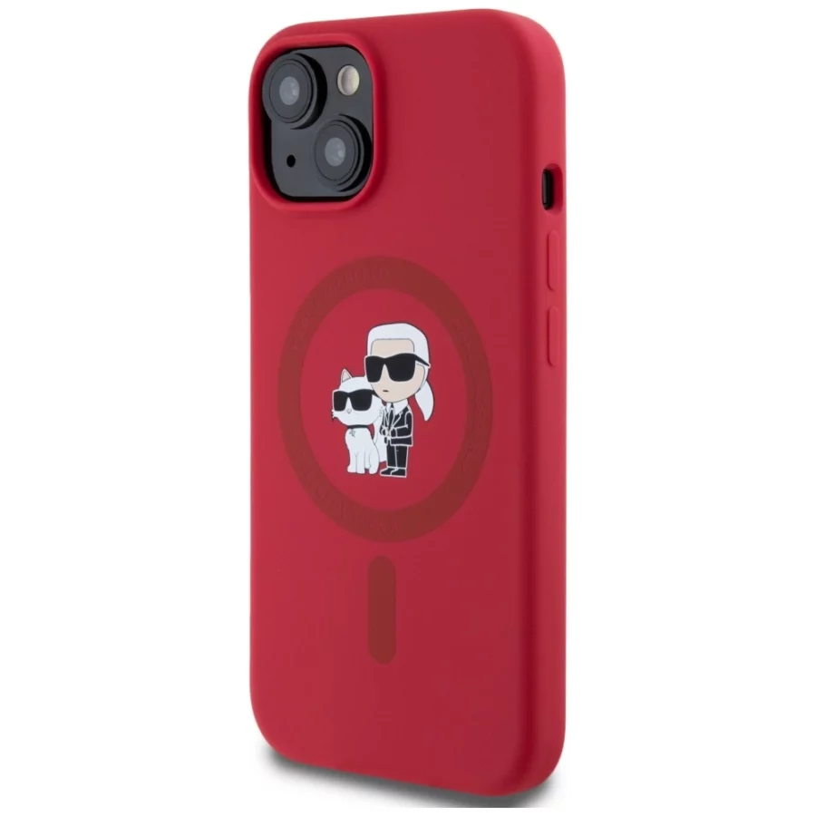 Etui Karl Lagerfeld Silicone Karl&Choupette Heads Ring MagSafe na iPhone 15 - czerwone