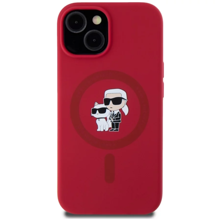 Etui Karl Lagerfeld Silicone Karl&Choupette Heads Ring MagSafe na iPhone 15 - czerwone