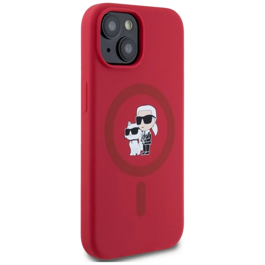 Etui Karl Lagerfeld Silicone Karl&Choupette Heads Ring MagSafe na iPhone 15 - czerwone