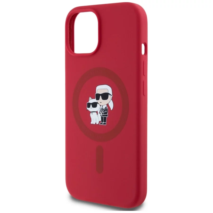 Etui Karl Lagerfeld Silicone Karl&Choupette Heads Ring MagSafe na iPhone 15 - czerwone