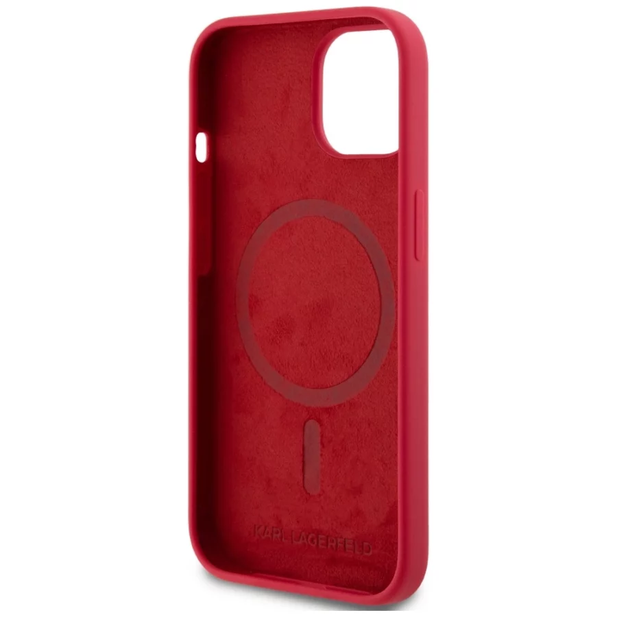 Etui Karl Lagerfeld Silicone Karl&Choupette Heads Ring MagSafe na iPhone 15 - czerwone
