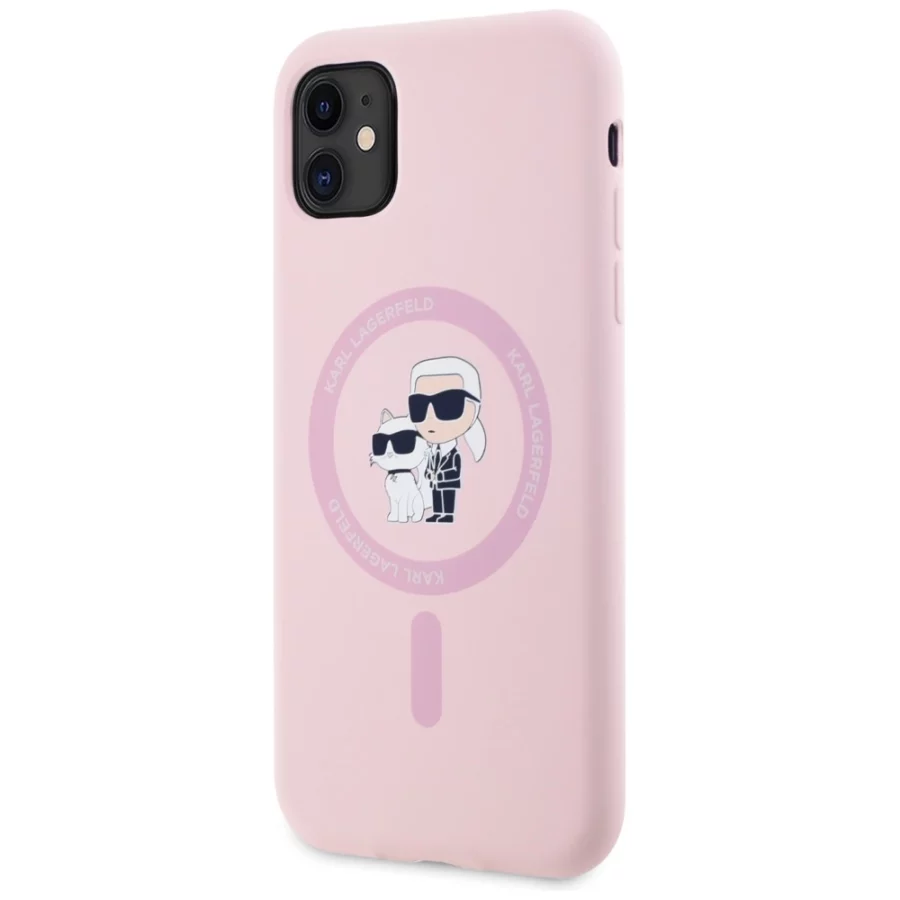 Etui Karl Lagerfeld Silicone Karl&Choupette MagSafe na iPhone 11 - różowe