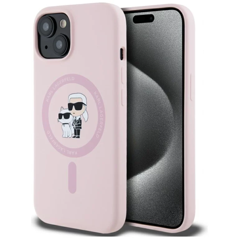 Etui Karl Lagerfeld Silicone Karl&Choupette MagSafe na iPhone 15 Plus - różowe
