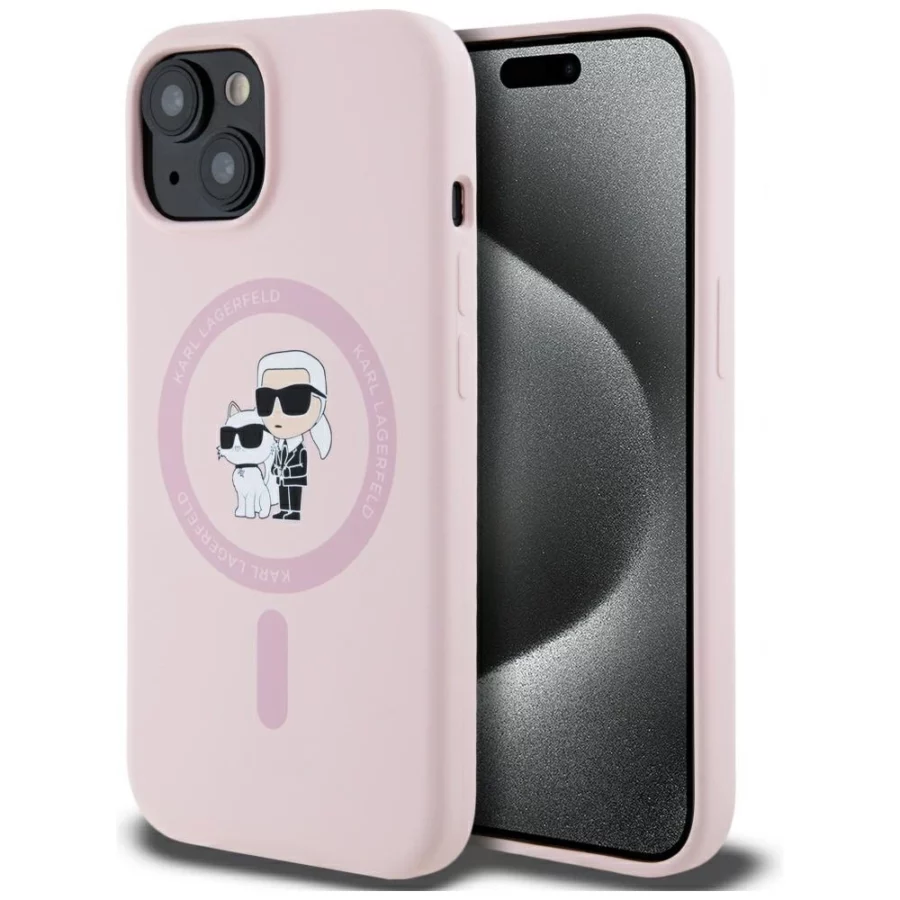 Etui Karl Lagerfeld Silicone Karl&Choupette MagSafe na iPhone 15 Plus - różowe