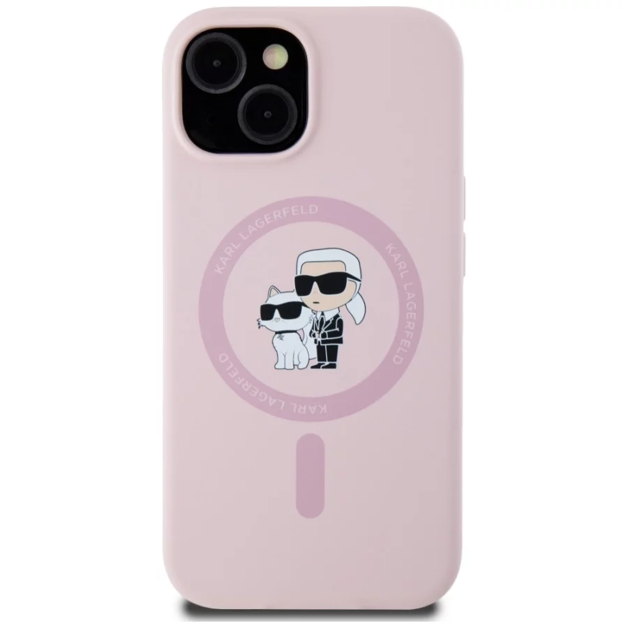 Etui Karl Lagerfeld Silicone Karl&Choupette MagSafe na iPhone 15 Plus - różowe
