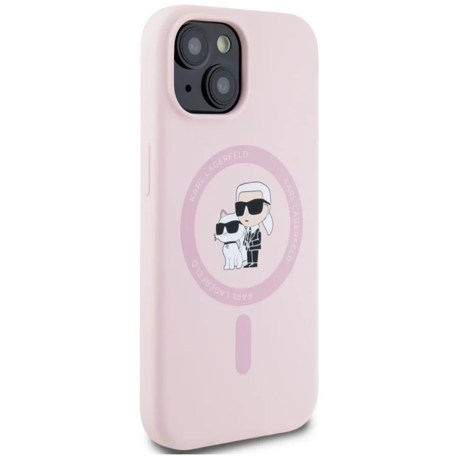 Etui Karl Lagerfeld Silicone Karl&Choupette MagSafe na iPhone 15 Plus - różowe