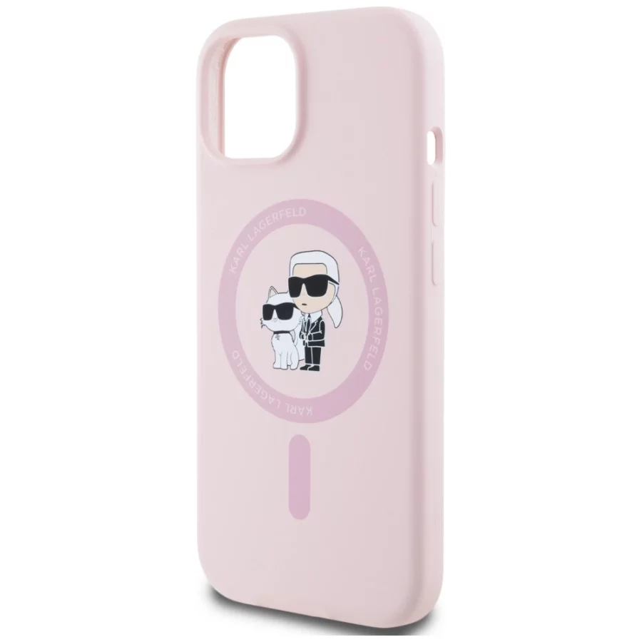 Etui Karl Lagerfeld Silicone Karl&Choupette MagSafe na iPhone 15 Plus - różowe