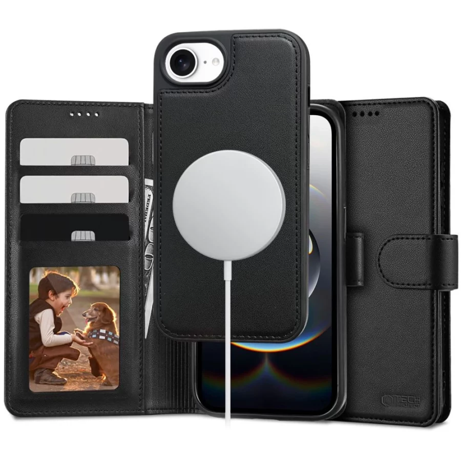 Etui Tech-Protect Wallet MagSafe na iPhone 16e / 17e - czarny mat