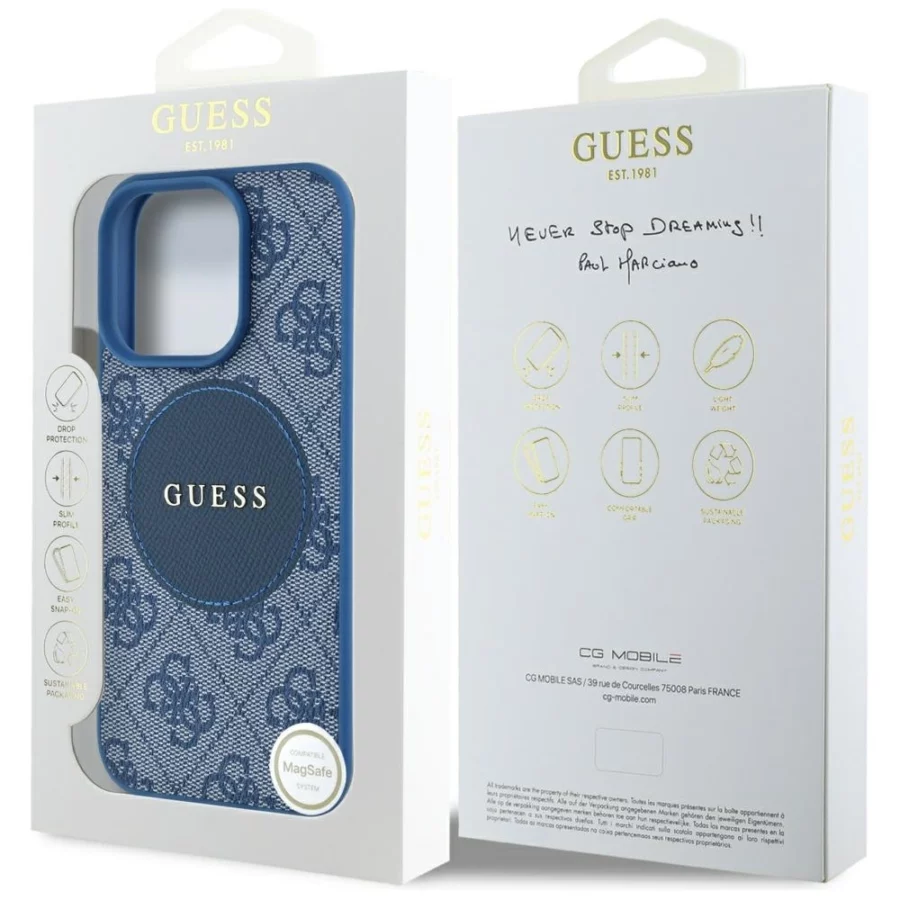 Etui Guess 4G Circle Classic Logo MagSafe na iPhone 16 Pro - niebieskie