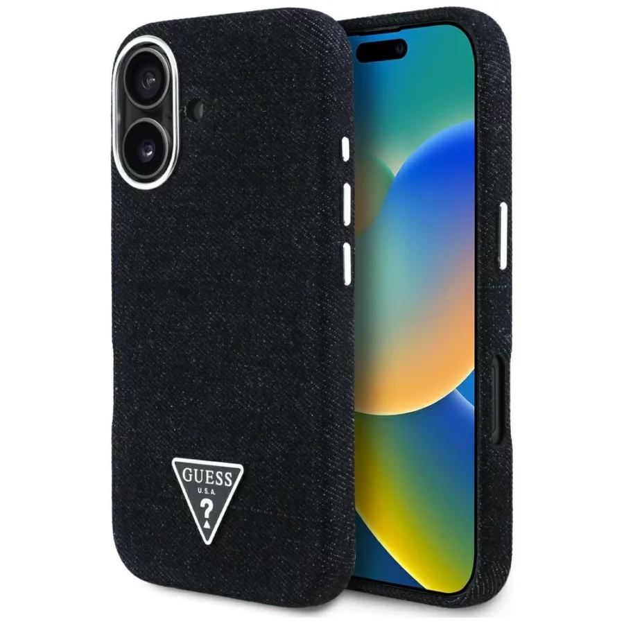Etui Guess Denim Triangle Logo MagSafe na iPhone 16 - czarne