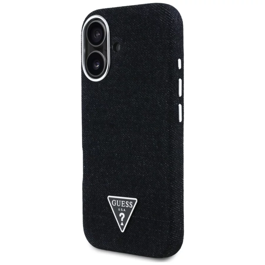 Etui Guess Denim Triangle Logo MagSafe na iPhone 16 - czarne