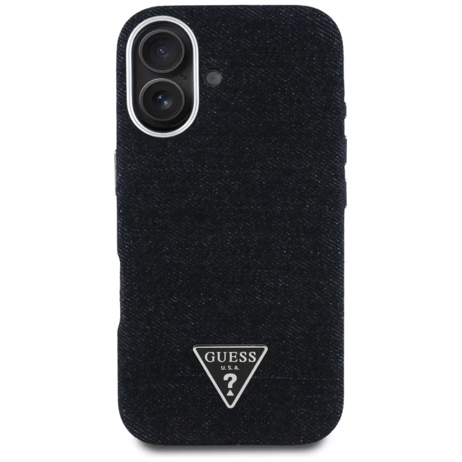 Etui Guess Denim Triangle Logo MagSafe na iPhone 16 - czarne