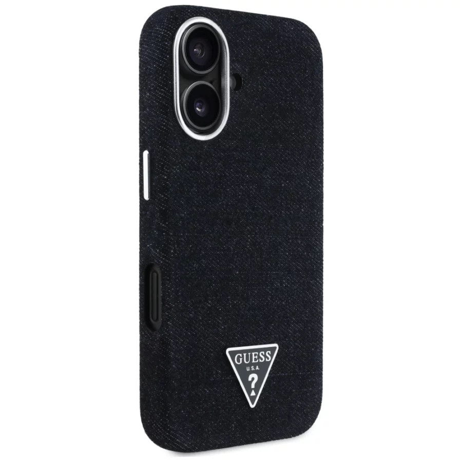 Etui Guess Denim Triangle Logo MagSafe na iPhone 16 - czarne