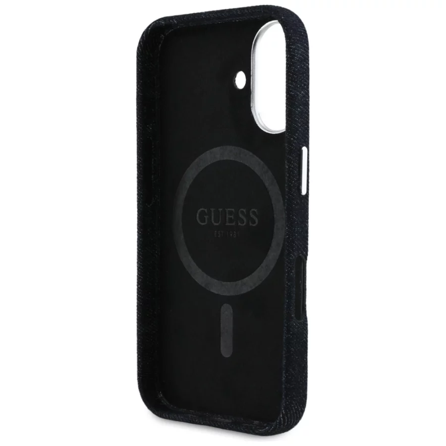 Etui Guess Denim Triangle Logo MagSafe na iPhone 16 - czarne