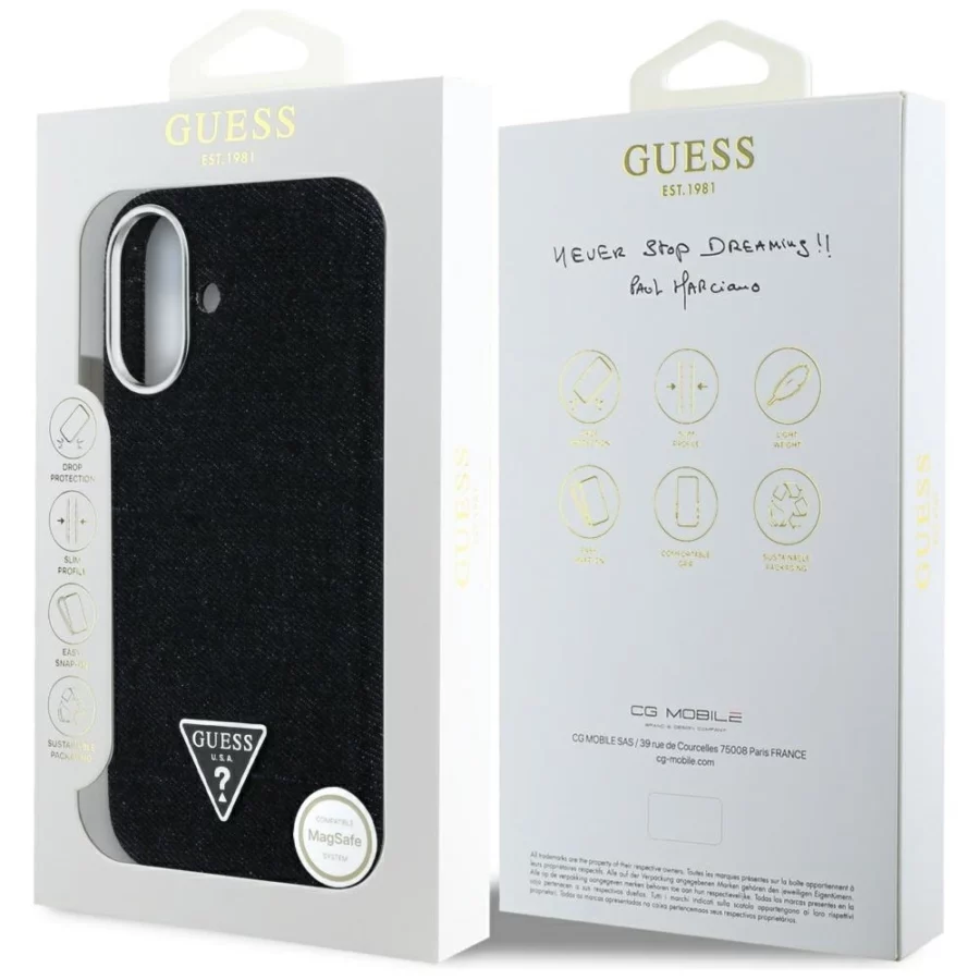 Etui Guess Denim Triangle Logo MagSafe na iPhone 16 - czarne