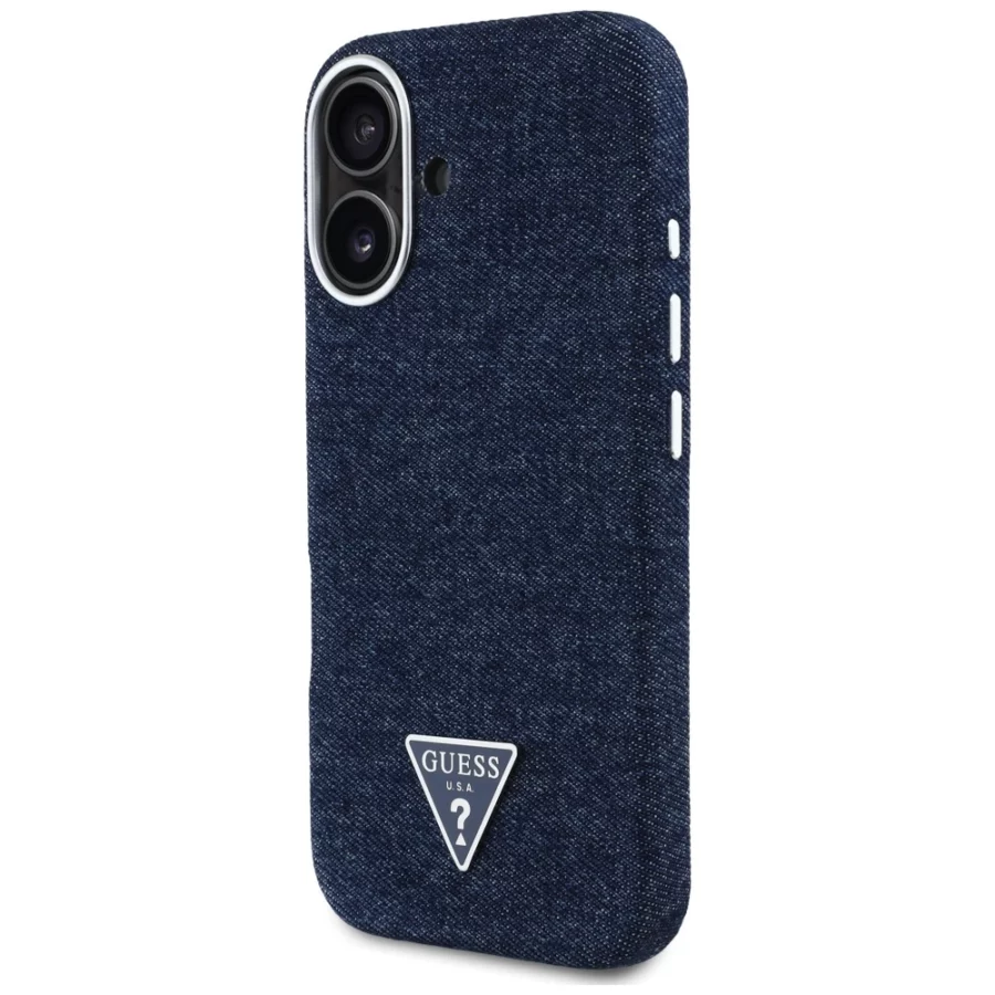 Etui Guess Denim Triangle Logo MagSafe na iPhone 16 - niebieskie