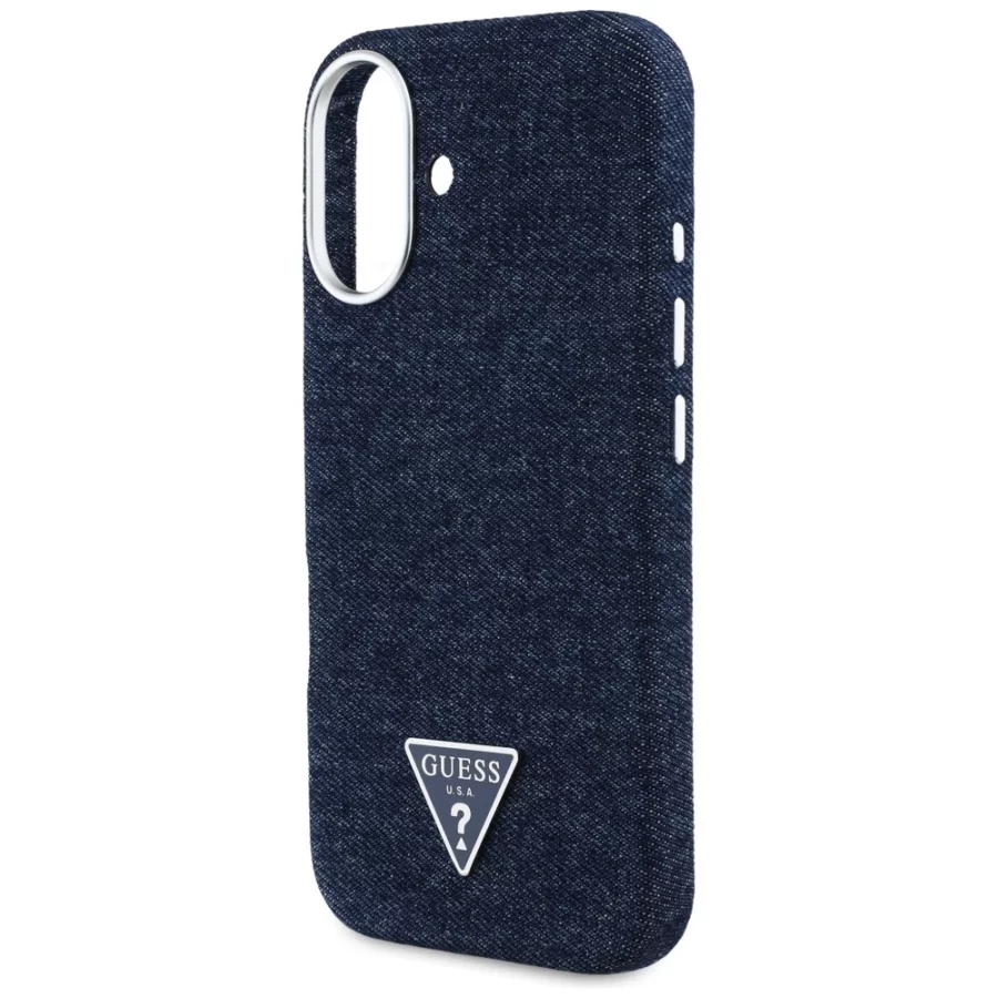 Etui Guess Denim Triangle Logo MagSafe na iPhone 16 - niebieskie
