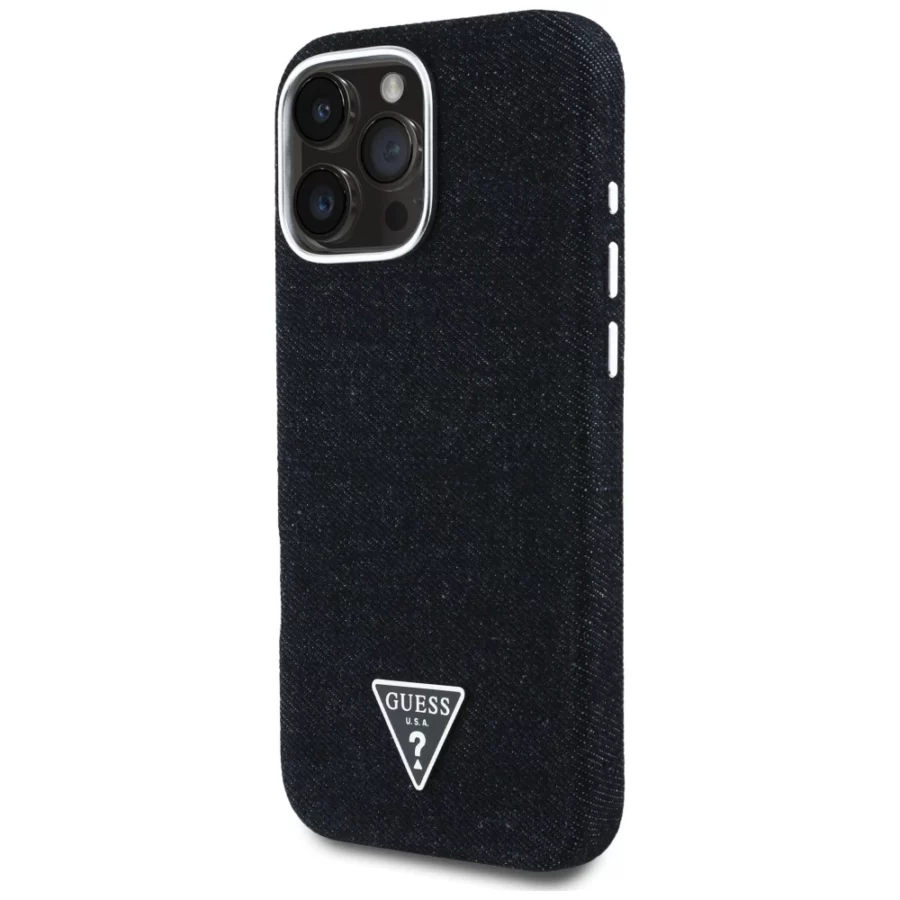 Etui Guess Denim Triangle Logo MagSafe na iPhone 16 Pro - czarne