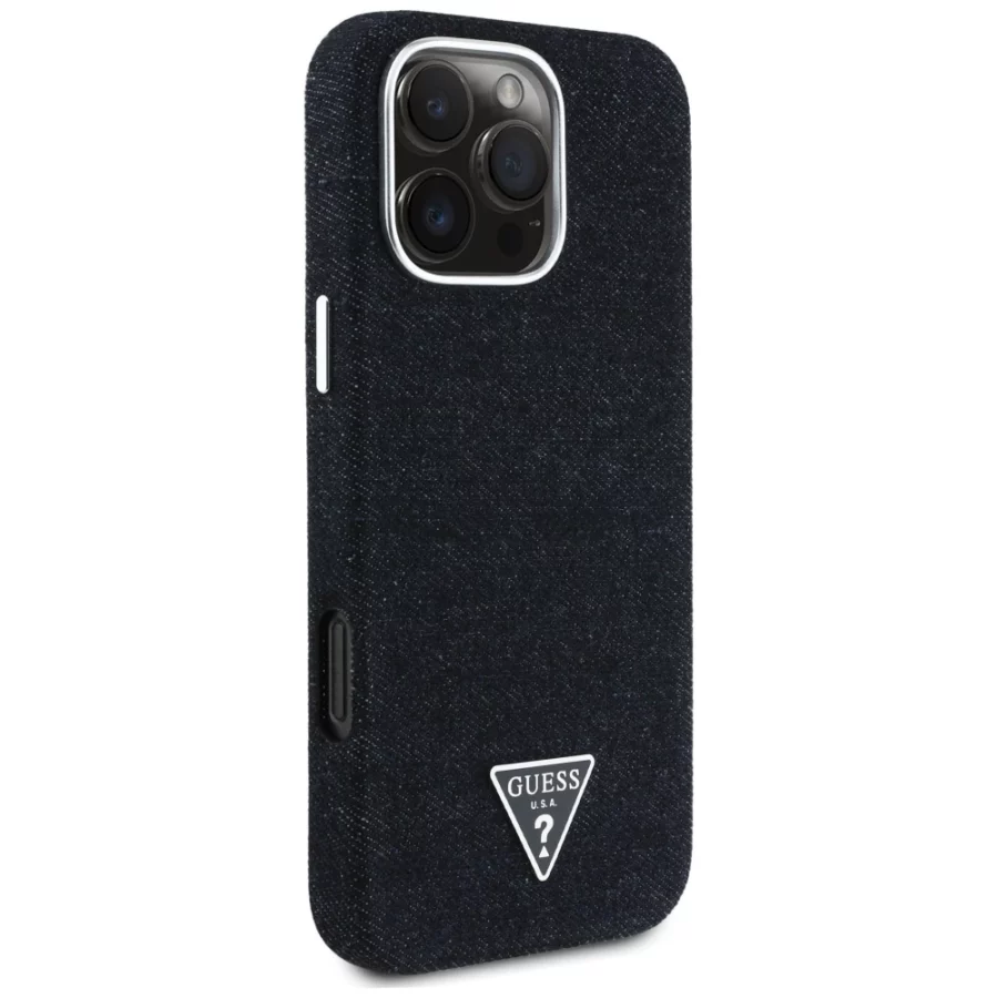 Etui Guess Denim Triangle Logo MagSafe na iPhone 16 Pro - czarne